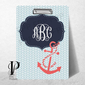 Blue Anchor Monogram Custom Clipboard